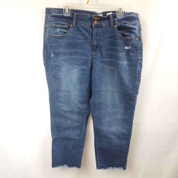 Time and Tru Stretch Ankle Mid Rise Sz 18 Blue Distressed Double Button Jeans - Picture 1 of 11
